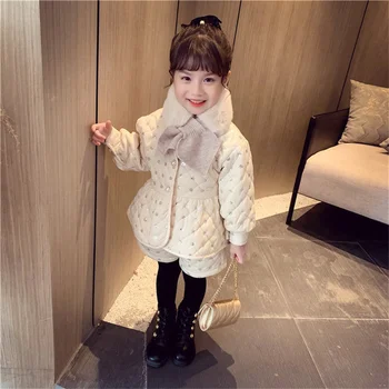 2021 Toamna Iarna Nou Copil Fete Tunica cu Paiete Două Bucata Set coreeană pentru Copii Îmbrăcăminte la Modă Casual Îngroșat de Pluș Suites