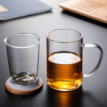 Noi rezistente la căldură se Ingroase pahar de 400ml de sticlă transparentă Cu capac cu mâner Potrivit pentru flori de ceai, ceai verde, Ceai Infuser