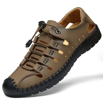 Sandale barbati 2021 Nouă Vară Talpă Moale din Piele bombeu Gaura Pantofi Casual Piele Sandale Gol
