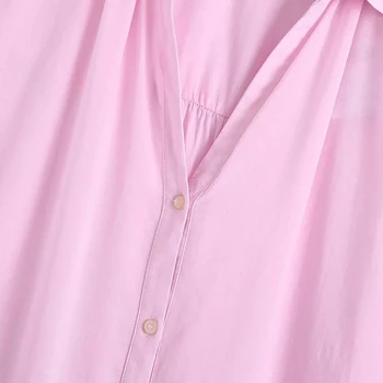 Vara Femei Roz Supradimensionat Tricou Casual, De Sex Feminin Bluza Cu Maneci Lungi Birou Doamnă Topuri Largi Blusas S9017