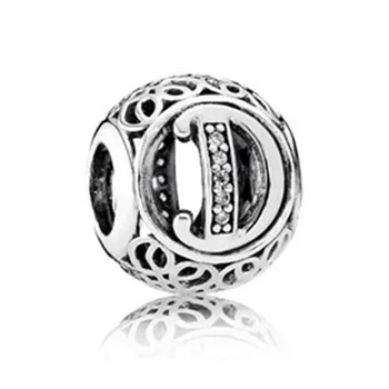 Pandora Epocă O-Z Ajurata Alfabet 26 legatura Cu Crystal Charm Argint 925 Margele se Potrivesc Bratara & Brățară DIY Bijuterii