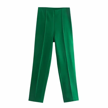 Za 2021 Femei Costum Set Verde Buzunar Decora Sacou Costum Elegant Doamnă Birou 2 Bucata Set Sacou Și Pantaloni CD8101