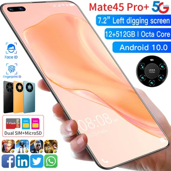 Versiune globală Celulare Mate45 Pro+ 7.2 Inch Smartphone Ecran Complet Octa Core de 24MP+48MP 12GB 512GB 5G 4G LTE de Rețea, Telefon Mobil