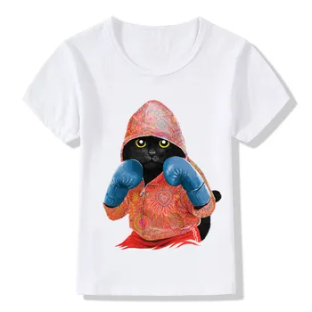 Copiii de Vara Super Cool Box Pisica Atac Design Amuzant T-Shirt Copii de Desene animate Haine Băieți și Fete Bluze Casual Tricouri,ooo5043