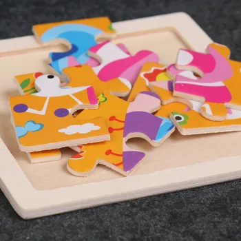 9pcs Mini Dimensiune Jucării pentru Copii din Lemn 3D Puzzle Puzzle pentru Copii Desene animate Animale de Trafic Tangram Puzzle-uri Educaționale