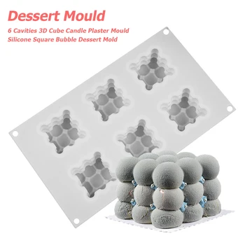 6 Cavități 3D Cube Lumânare mulaj Silicon Pătrat Bubble Desert Mucegai 3D Ciocolată Hand-made Săpun, Lumânări Mucegai Instrument