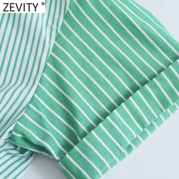 Zevity Femei de Moda Mozaic, cu Dungi de Imprimare Scurt Halat Bluza Office Lady Tiv Elastic Arcul Tricouri Chic Blusas Topuri de Cultură LS9209