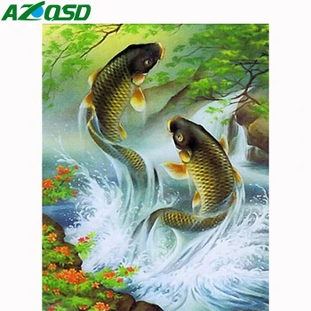 AZQSD Diamant Pictura Mozaic Imagine Pește De Pietre Decor Pentru Casa Diamant Broderie Mozaic Animal lucru Manual