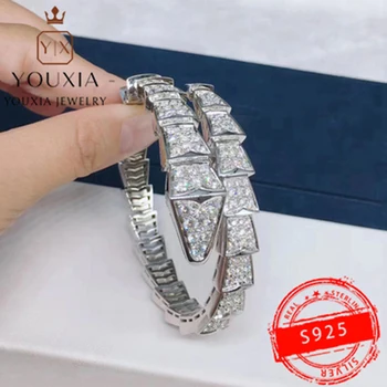 1:1 de Argint 925 Personalizat Simplu Moda Șarpe în formă de Diamant Brățară Deschisă