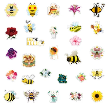 100buc Desene animate Flori și albine Autocolant Creative Galben Drăguț Graffiti Autocolante PVC rezistent la apa Decalcomanii Cadou Chitara Decorative Jucărie