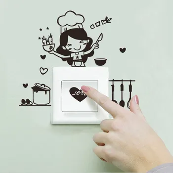 Bucătăria Comutatorul de lumini Autocolant Drăguț Bucătar de Vinil de Perete Decal Decor Acasă Desene animate Fete de Gatit Keuken schakelaar autocolante pentru a comuta