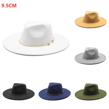 Clasic Femei Barbati 9.5 CM Wide Brim Fedora Pălărie cu Lanț de Iarnă Casual Toamna Pălărie Panama Jazz Capac Trilby Capac en-gros