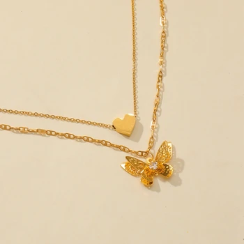 Din Oțel inoxidabil Fluture Pandantiv Inima de Aur de Culoare Lanț Clavicula Colier pentru Femei Nou Arrivla Fierbinte de Vânzare de Bijuterii Retro CN074