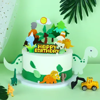 Noul Dinozaur Hârtie Temă Ziua de naștere Tort Toppers Albastru Dinozaur Drăguț Copil Toppers Tort pentru Baieti Petrecerea de Ziua Decorare Cupcake