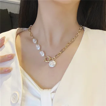 Coreeană stil Baroc Neregulate Coliere de Perle pentru Femei Punk Aur de Culoare Geometrice Gros Lanț Cravată Colier 2021 Nou la Modă Bijuterii