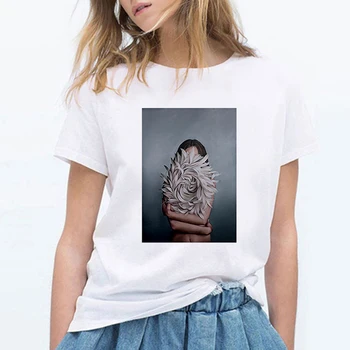 Tricouri Top pentru Femei Floare de Imprimare 90 Casual de Vara Lady Grafic T Shirt Femei Tee Tricou pentru Fete Maneci Scurte Gât O