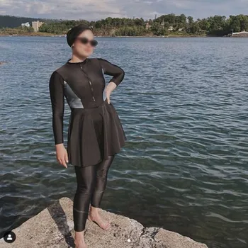2021 Femei Plus Dimensiune Costume De Baie Musulman Burkinis Haine Modeste Islamic Mâneci Lungi Model De Moda Hijab Acoperire Completă Swimwears