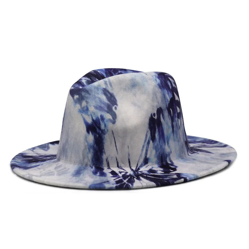 Cause Decrepit Match La reducere! Noua Moda Tie-dye Jazz Palarie Doamnelor Imprimate cu Albastru,  Fedora Pălărie de Iarnă Primăvară Margine Plat Pălărie Bărbați Femei  Imitație de Lână Pălărie de Fetru \ Pălării Pentru Bărbați >